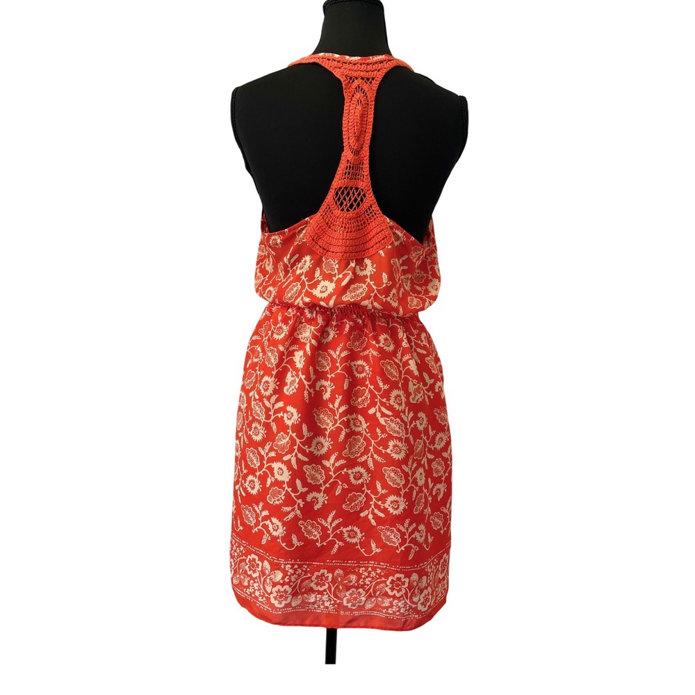 American Eagle Floral Mini Dress Womens S Red Crochet Racerback Boho Front Scoop